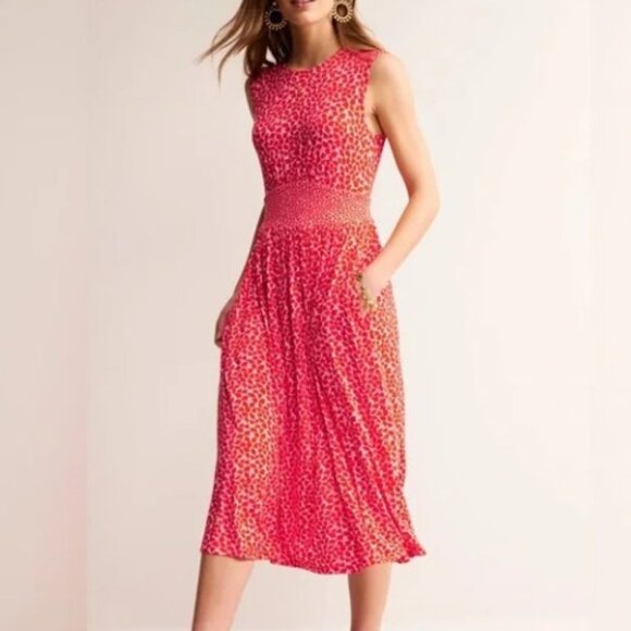 Boden Brand Thea Sleeveless Midi Dress Poppy Red, Botanic Sprig Women's size 12 - Picture 1 of 8